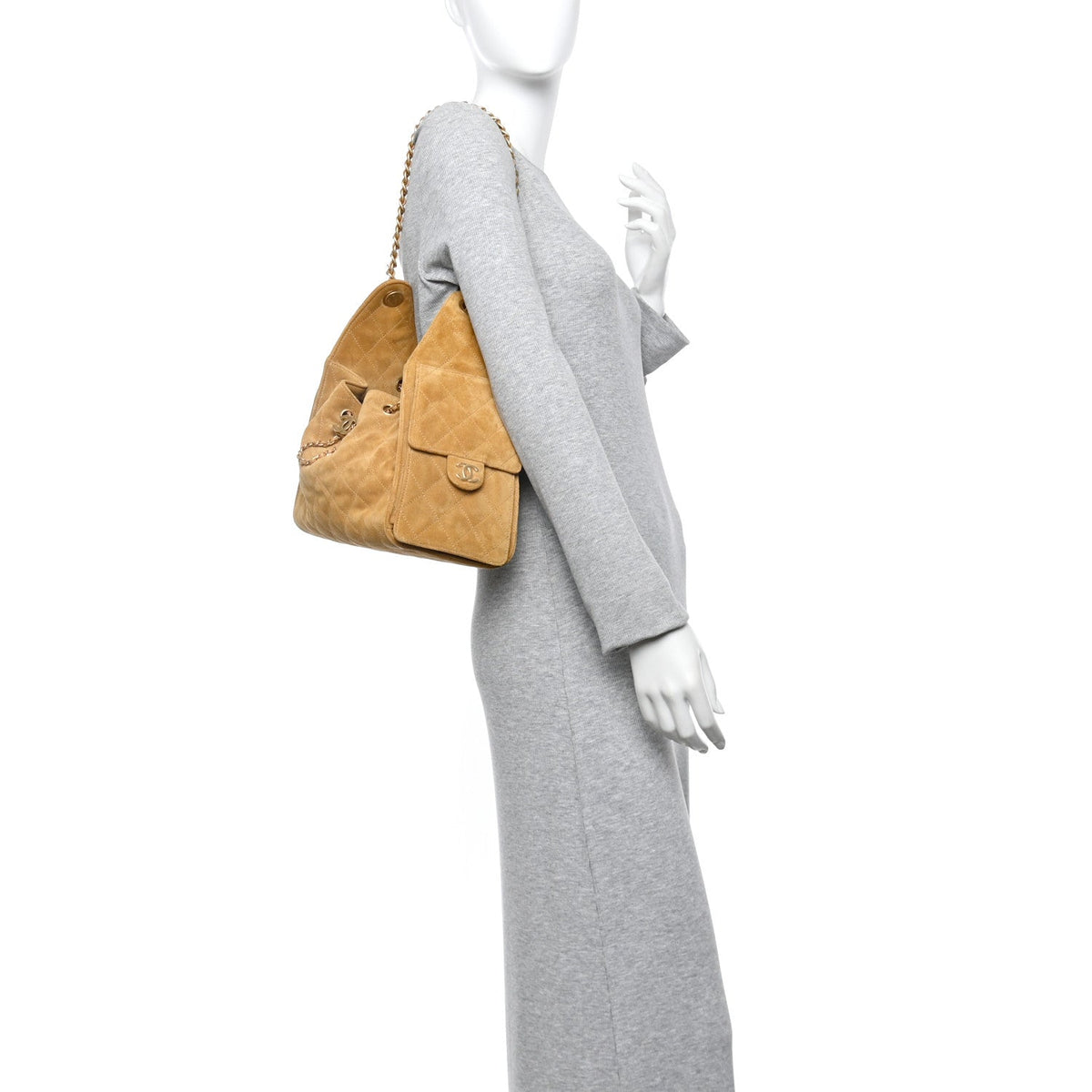 Suede Quilted Small Chanel 25 Handbag Beige