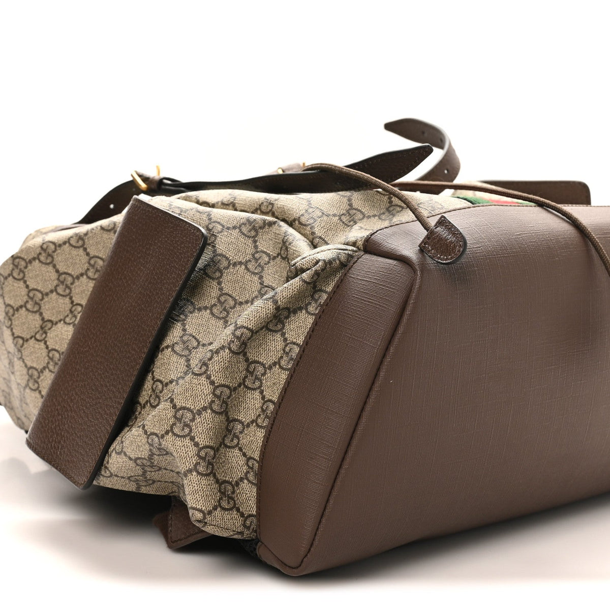 GG Supreme Monogram Medium Ophidia Double Buckle Backpack Brown