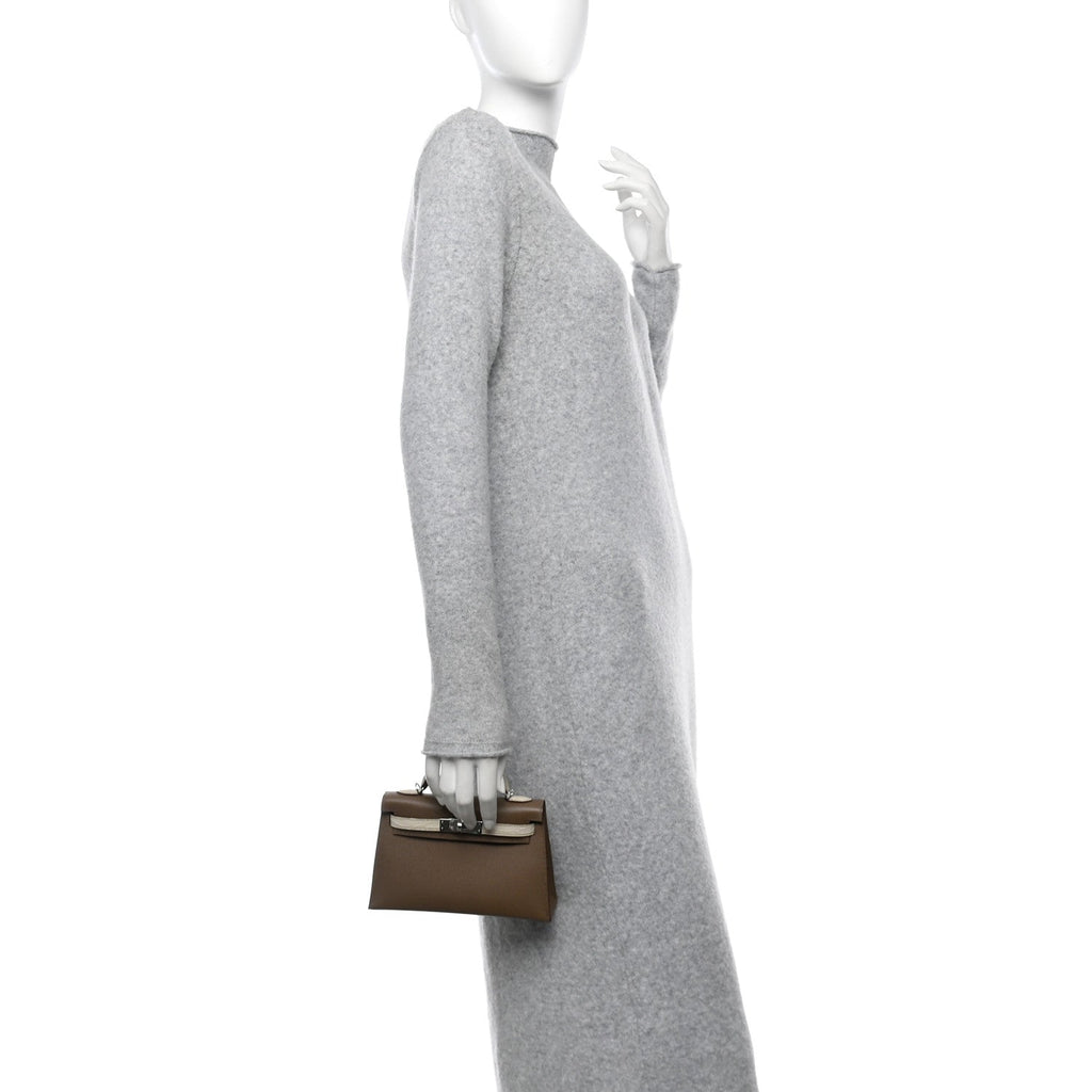 Madame Calfskin Matte Alligator Mini Kelly Sellier Touch 20 Etoupe Beton