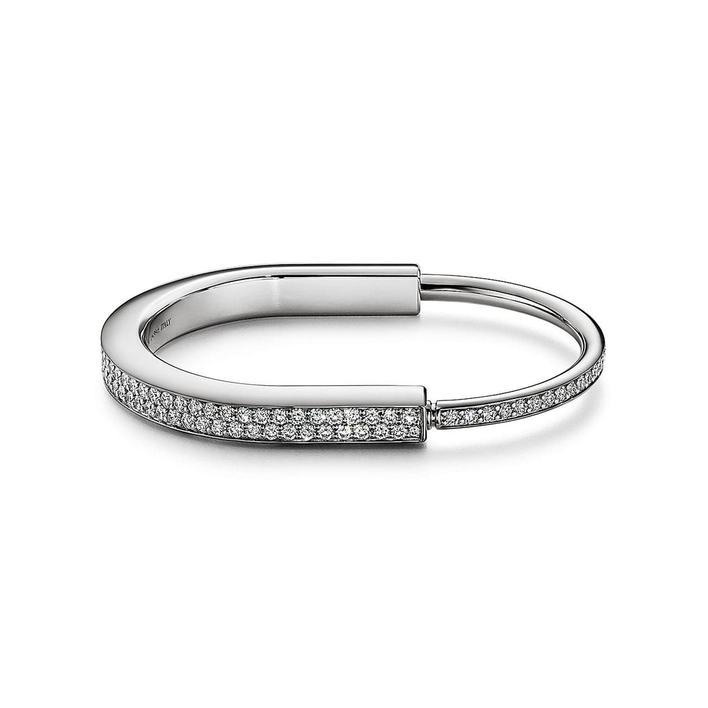 Tiffany Lock Bangle Full Pave Diamonds 18K Gold Bracelet