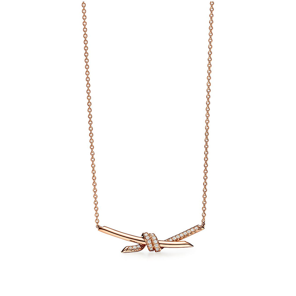 Tiffany Knot Pendant Diamond 18K Gold Necklace
