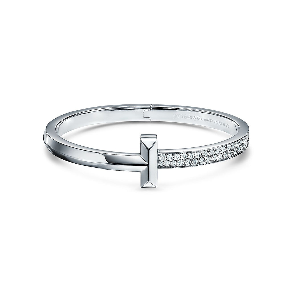 T1 Wide Diamond Hinged 18K Gold Bracelet