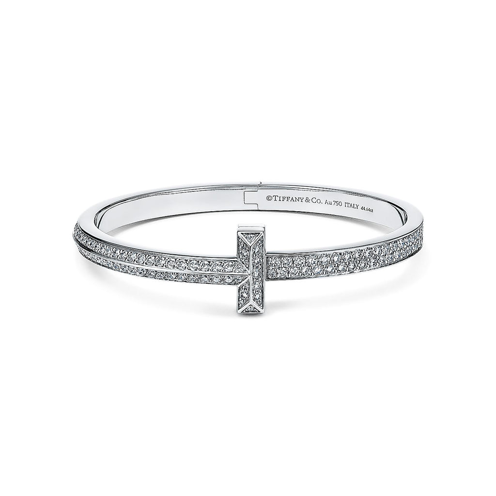 T1 Wide Diamond Hinged Bangle 18K Gold Bracelet