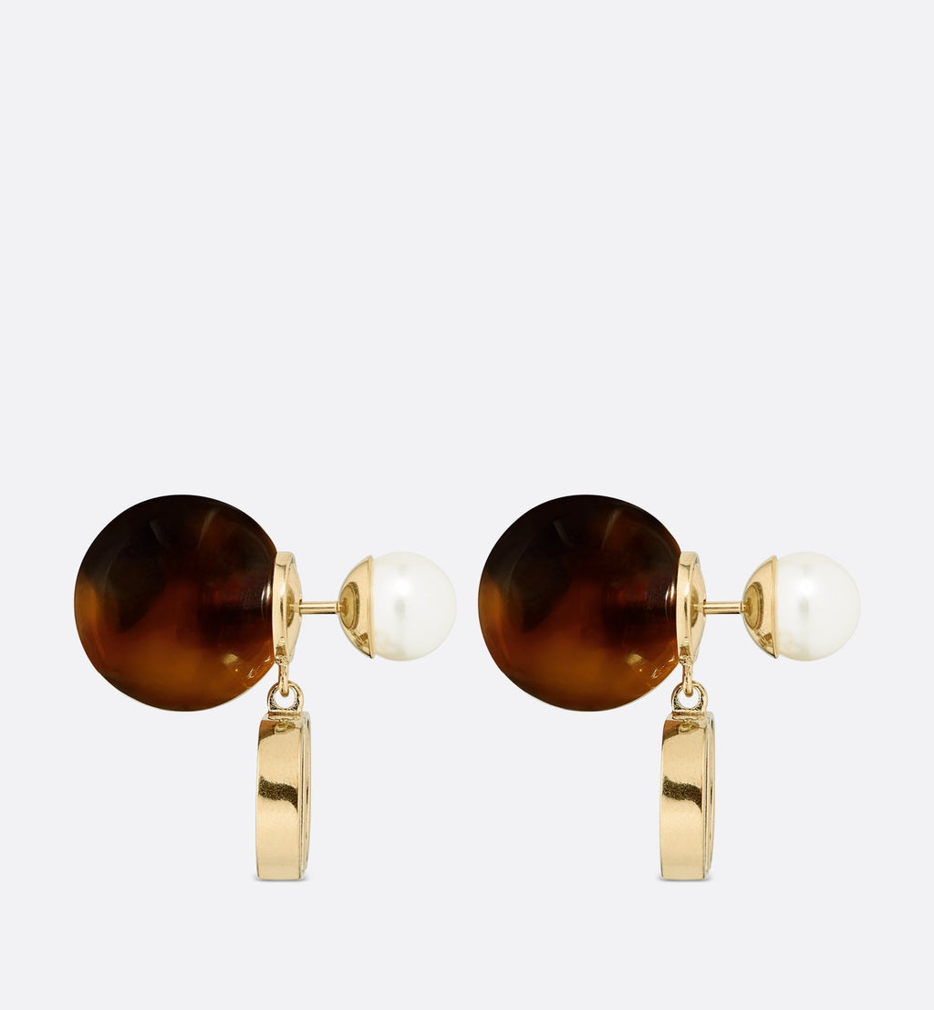 Dior Tribales Brown Resin Pearls 18K Gold Earrings