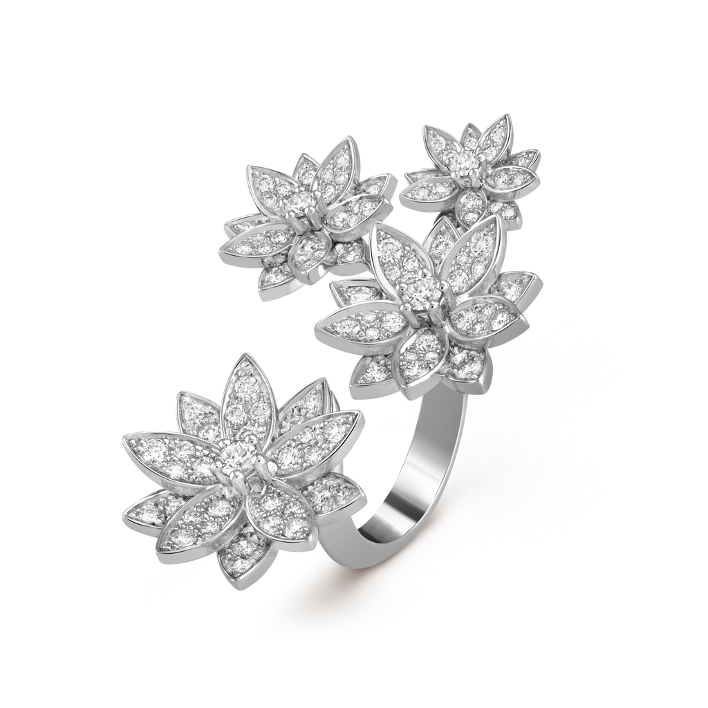 Lotus Between the Finger 4 Flowers 18K Gold Ring