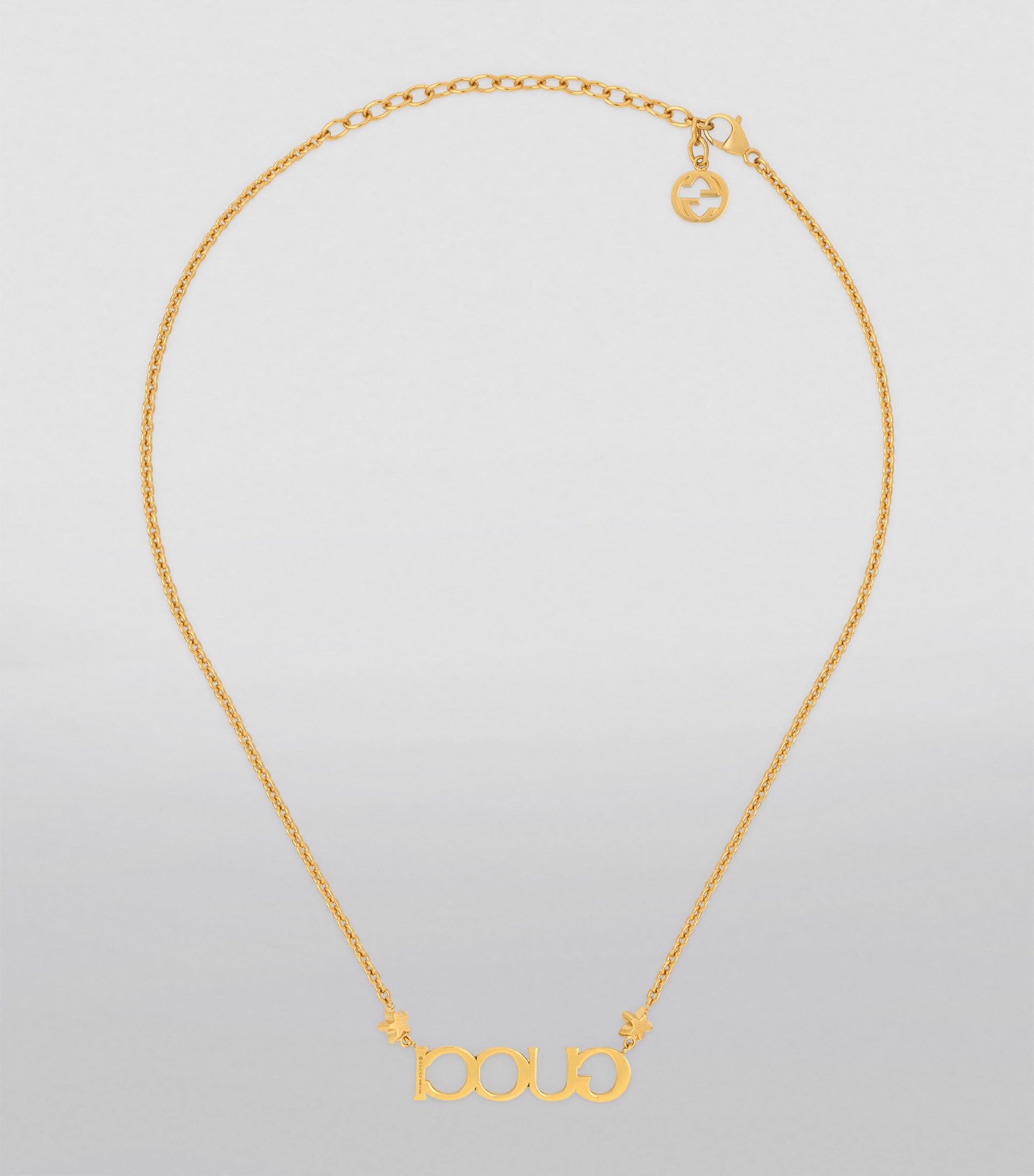Gucci Double Embellished Script Letter 18K Gold Necklace