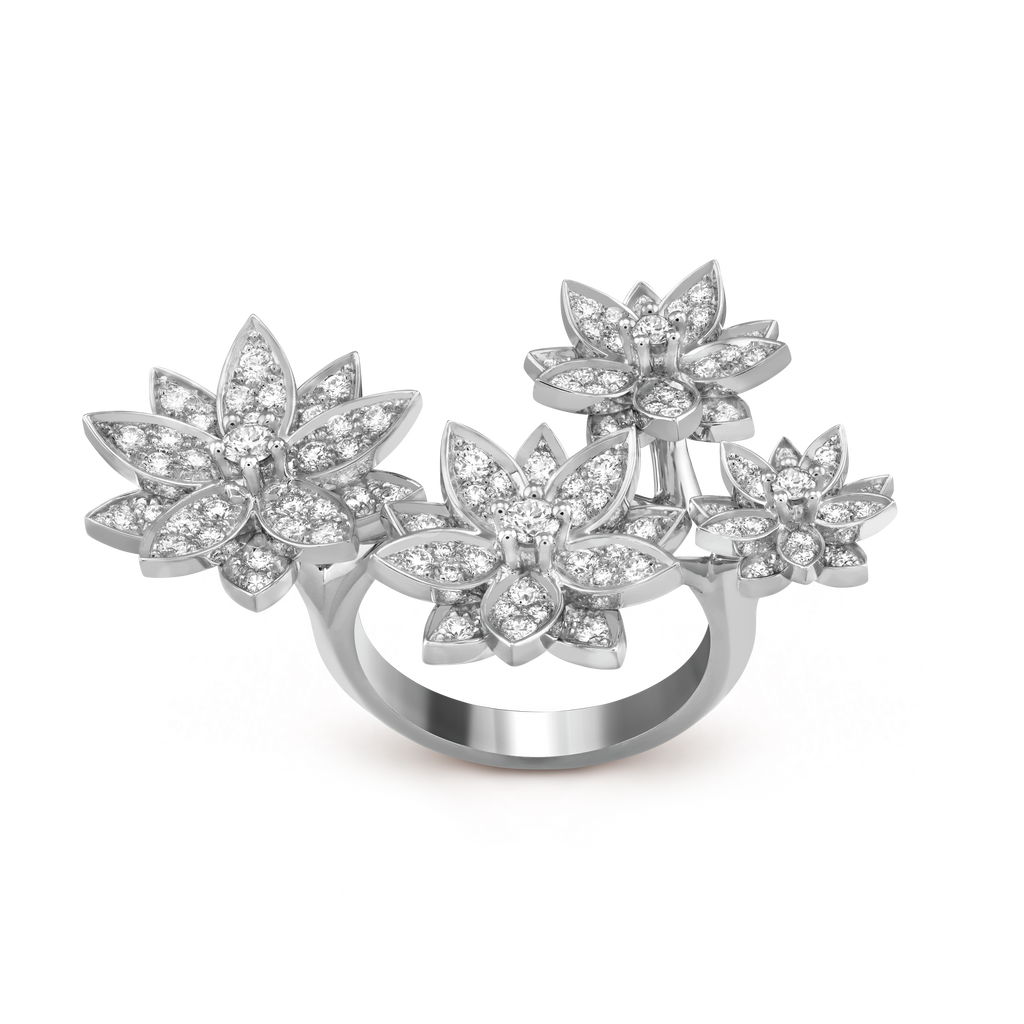 Lotus Between the Finger 4 Flowers 18K Gold Ring