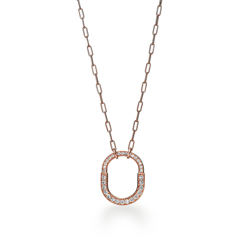 Tiffany Lock Pendant Pave Diamonds 18K Gold Necklace