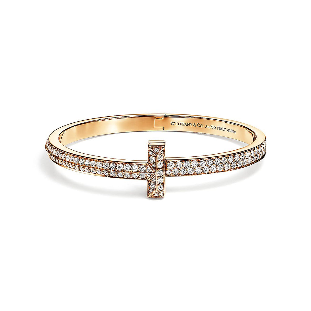 T1 Wide Diamond Hinged Bangle 18K Gold Bracelet