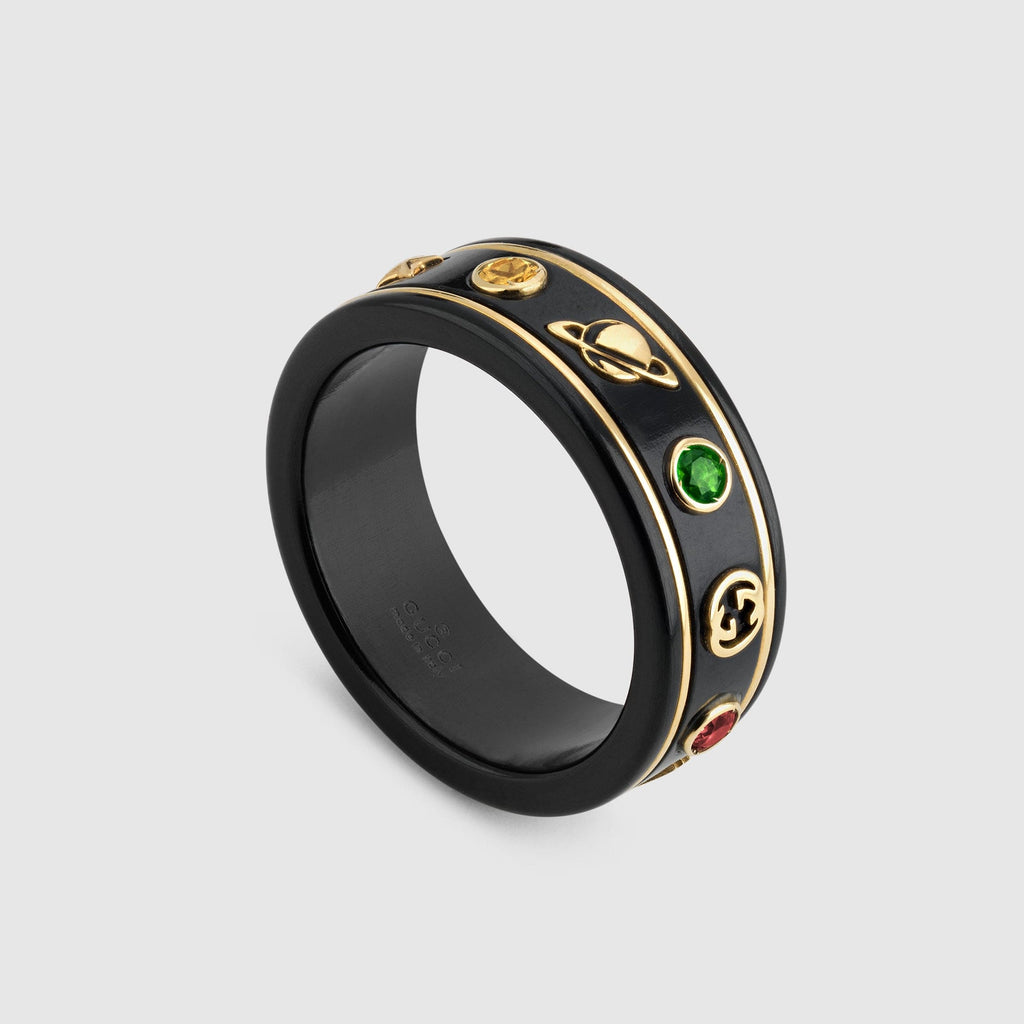 Gucci Double Icon With Gemstones Corundum 18K Gold Ring