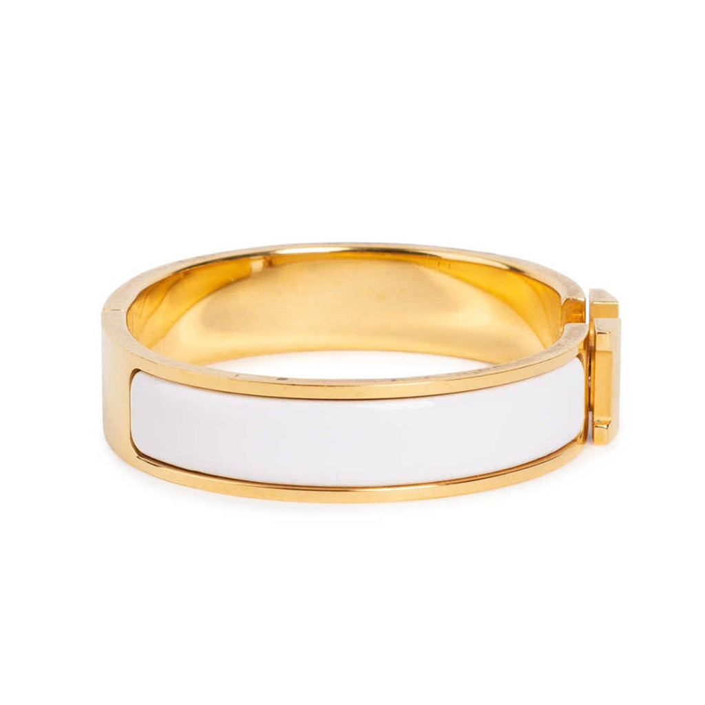 Hermes Clic White 18K Gold Bracelet