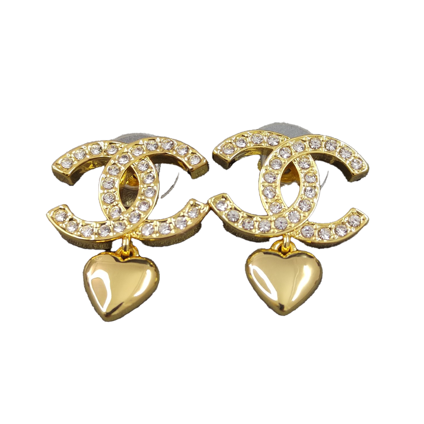 Chanel Classic Diamond Heart 18K Gold Earrings