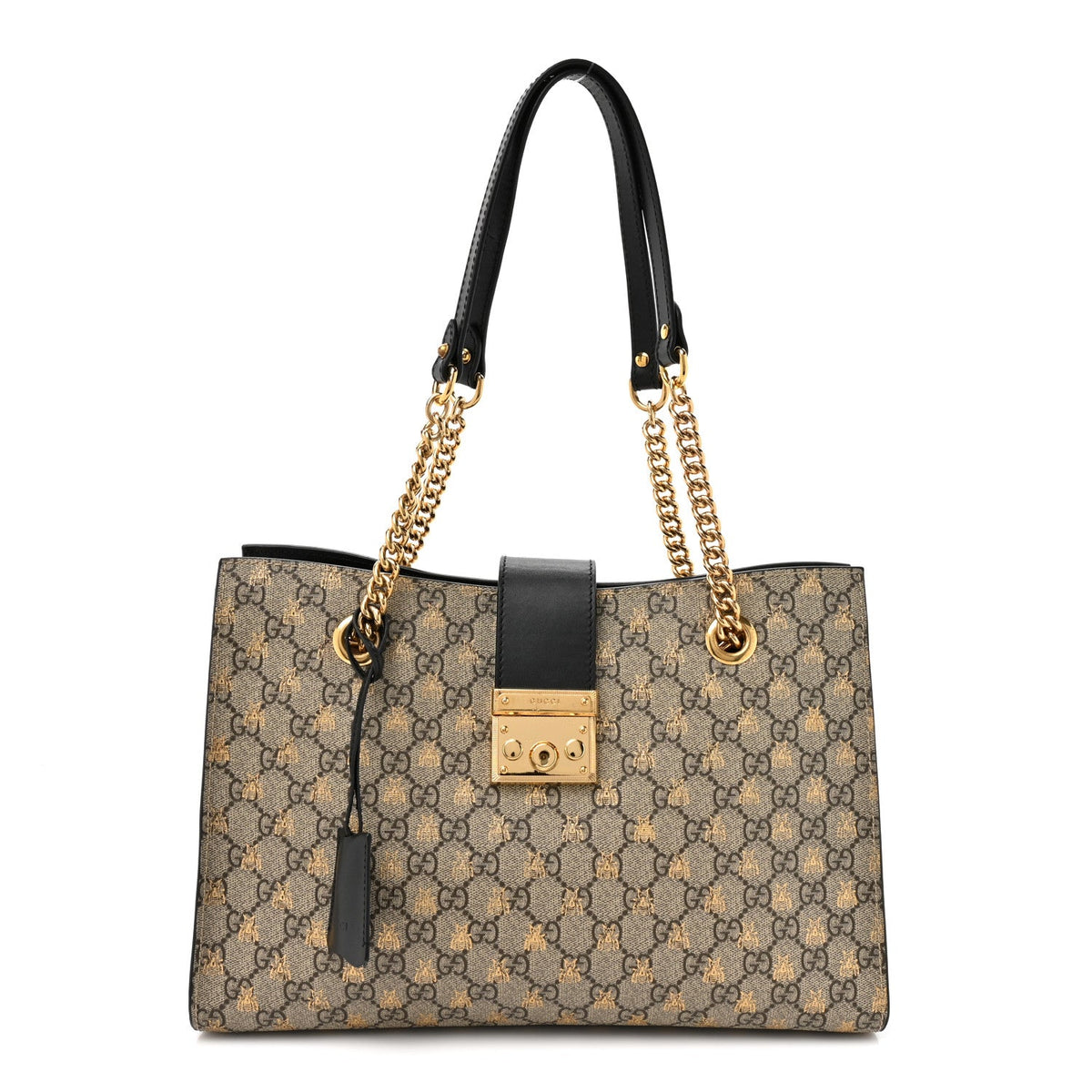GG Supreme Monogram Bees Medium Padlock Tote Beige Oro Black