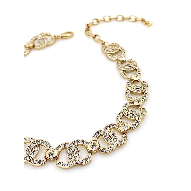 Chanel Rhinestone 2021 Interlocking Choker 18K Gold Necklace