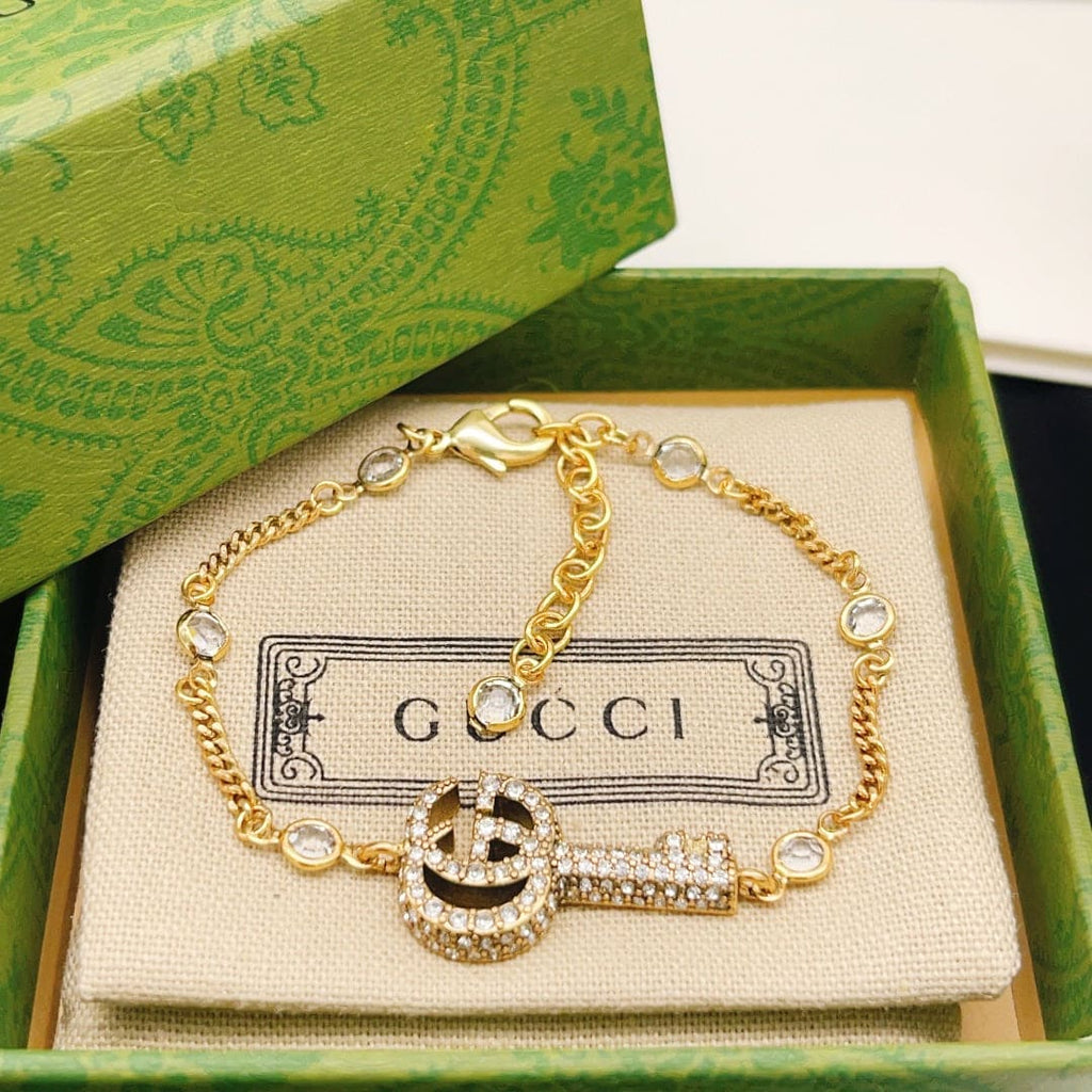Gucci Double Crystal Key 18K Gold Bracelet
