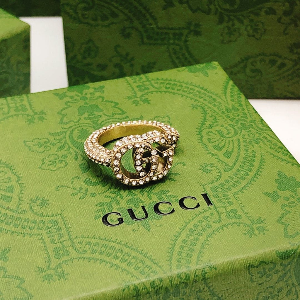 Gucci Double Crystal 18K Gold Ring