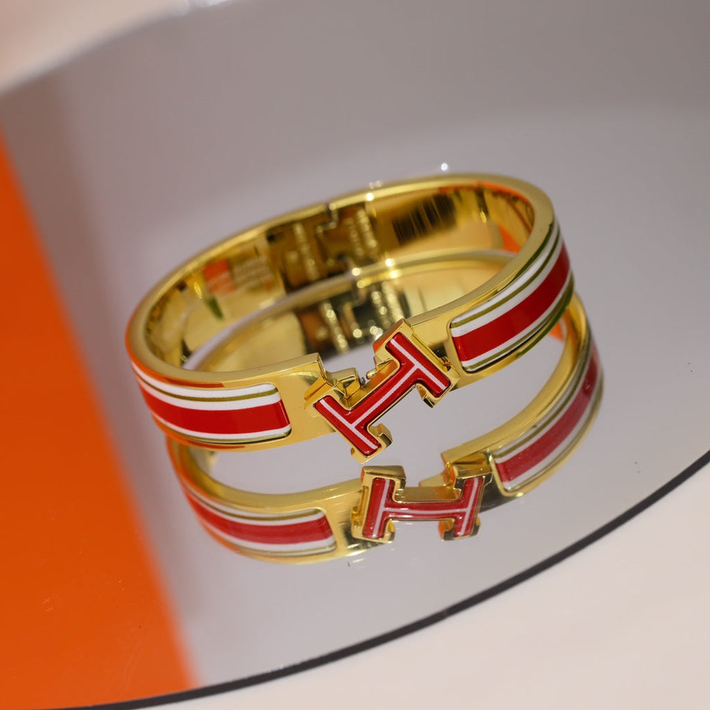 Hermes Clic Red & White 18K Gold Bracelet