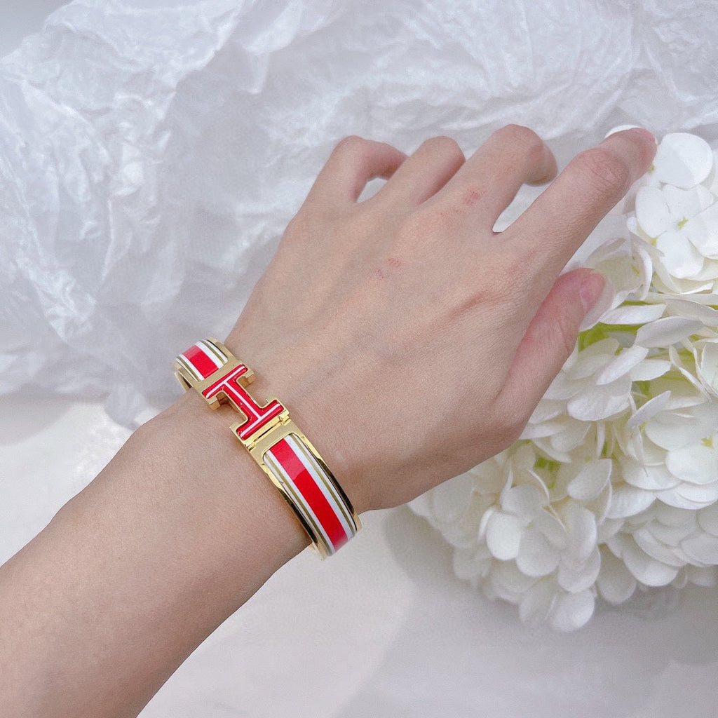 Hermes Clic Red & White 18K Gold Bracelet