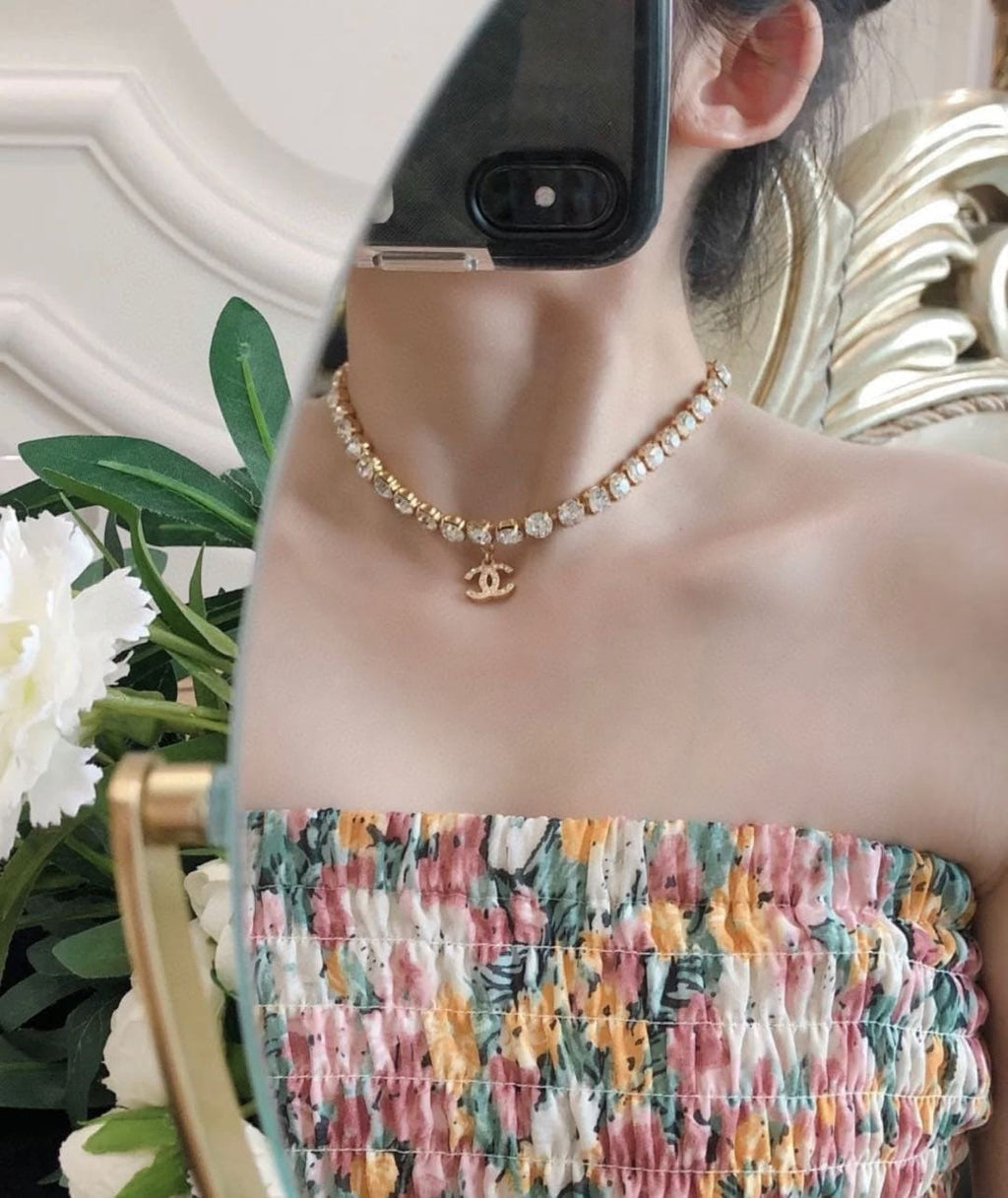 Chanel Crystals Chain 18K Gold Necklace