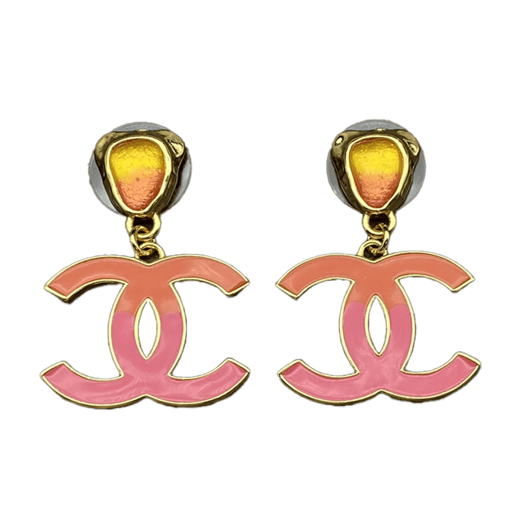 Chanel Classic Pink Dangle 18K Gold Earrings