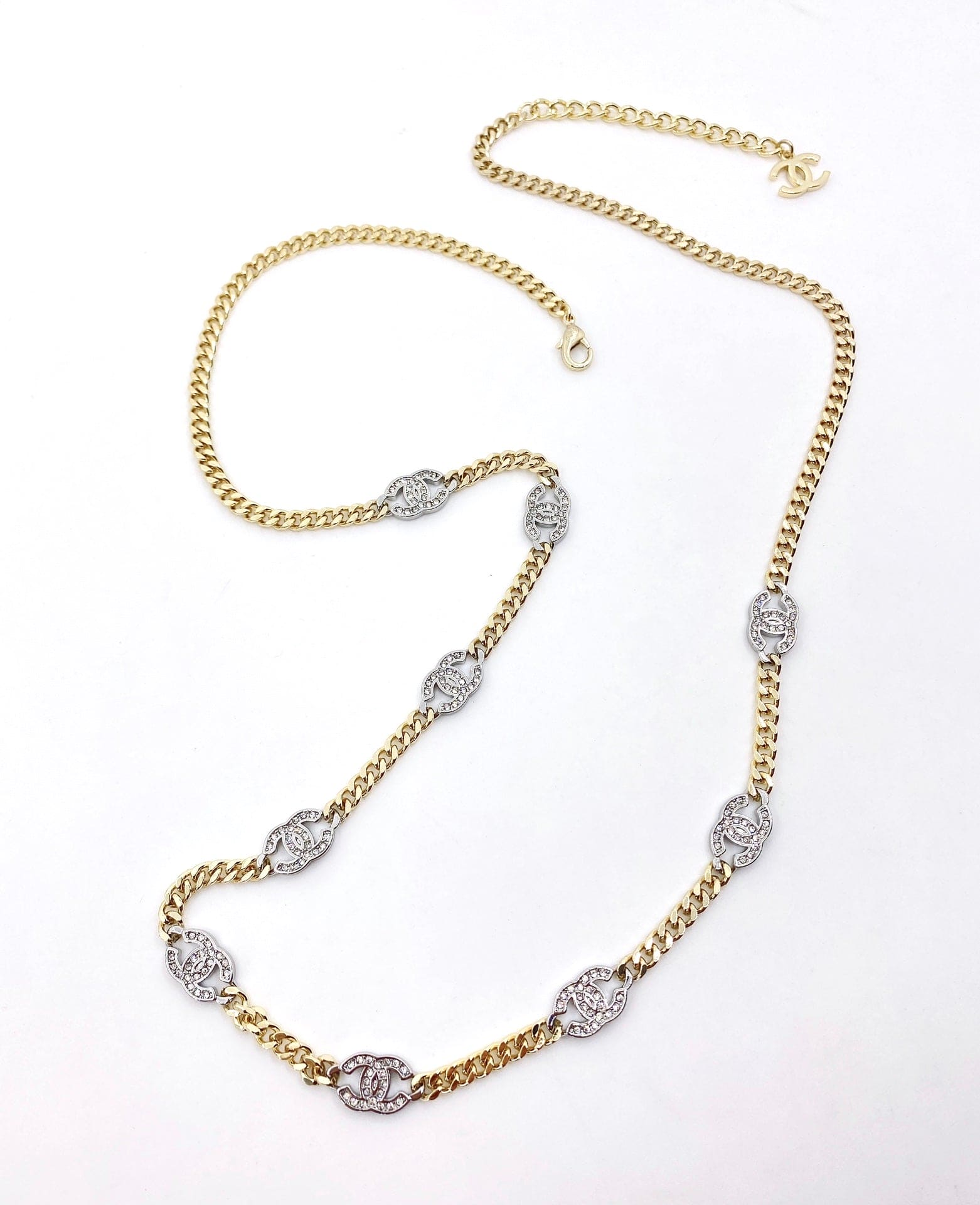 Chanel Crystal Chain Link 18K Gold Necklace