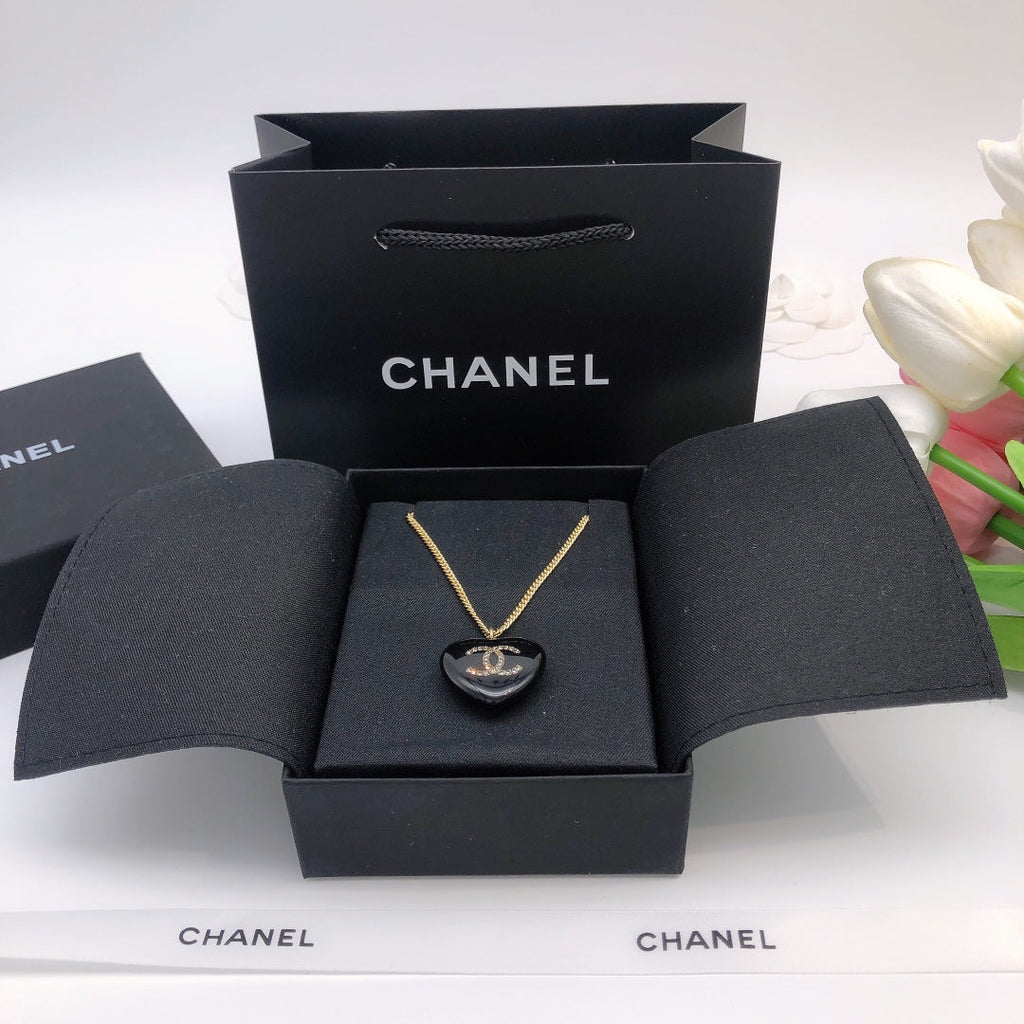 Chanel Black Heart 18K Gold Necklace