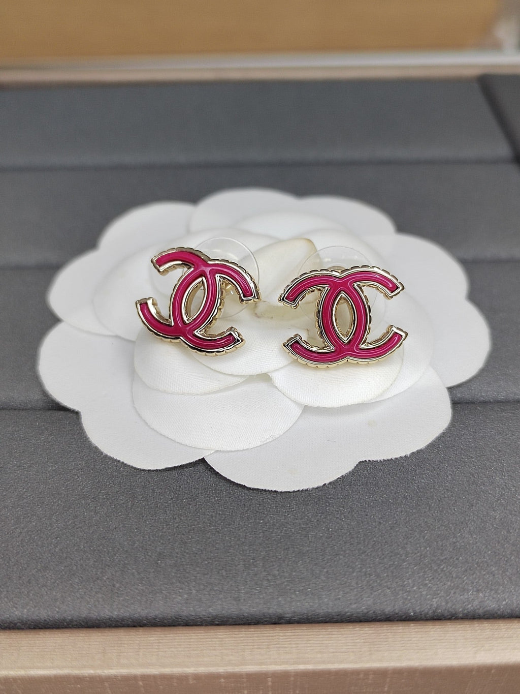 Chanel Pink 18K Gold Earrings