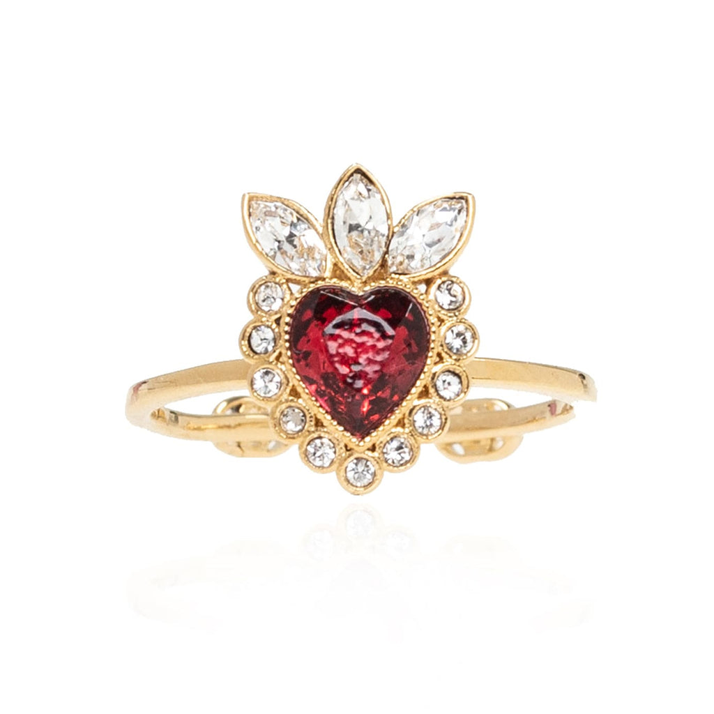 Gucci Double Crystal Heart 18K Gold Ring