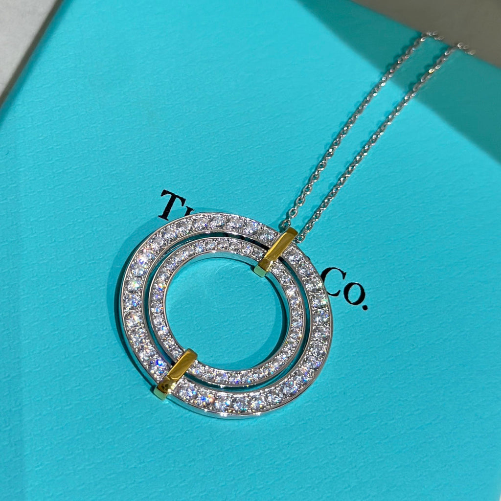 Tiffany Edge Circle Diamond Pendant 18K Gold Necklace