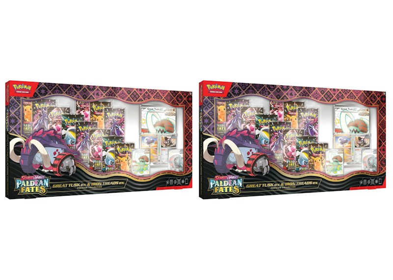 2025 Pok¨¦mon Scarlet & Violet Paldean Fates Great Tusk ex & Iron Treads ex Premium Collection Box 2x Lot