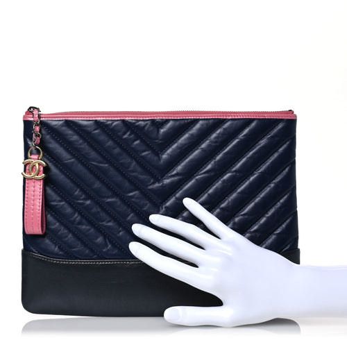 Aged Calfskin Chevron Quilted Medium Gabrielle Cosmetic Case Pink Navy Black