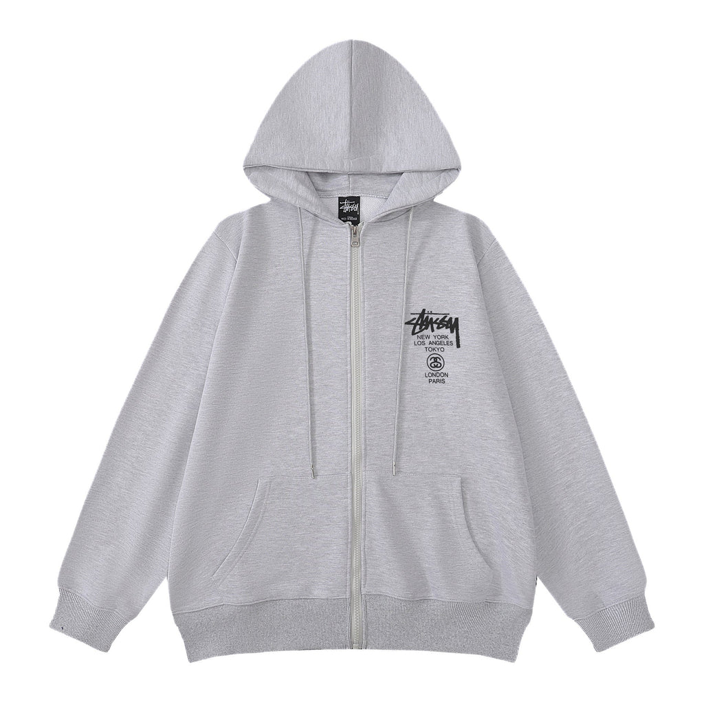 Stussy Hoodie Embroidered Fleece Fashion Cardigan Zip Hoodie