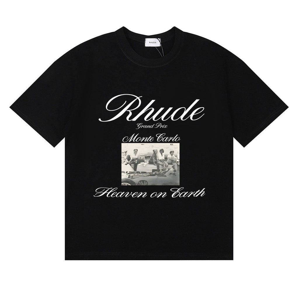 Rhude T-shirts Heave on Earth Printed Cotton Casual Short Sleeve Men and Women