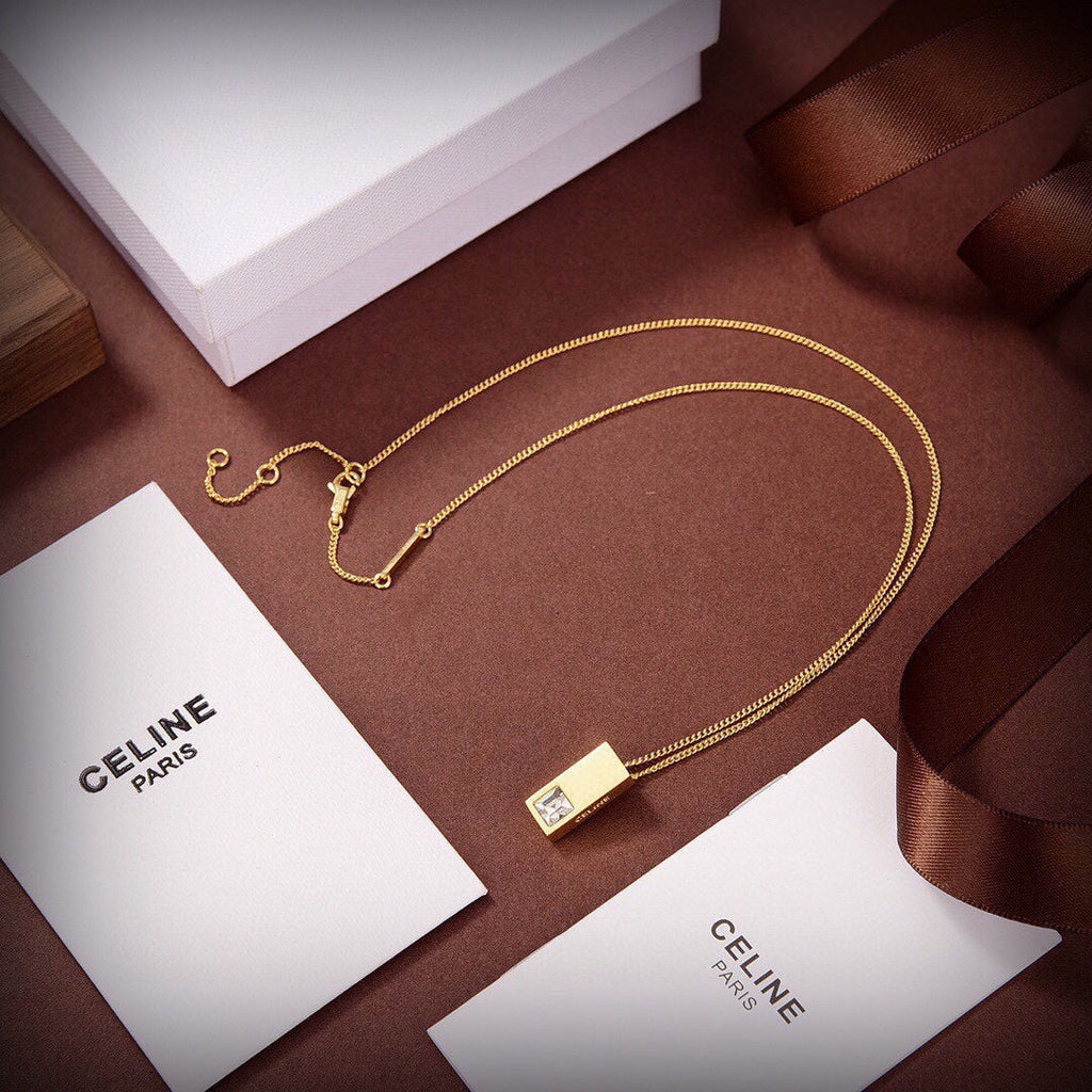 Celine Sentimental Double Square Diamond 18K Gold Necklace