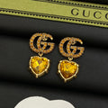 Gucci Double Yellow Crystal 18K Gold Earrings