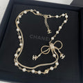 Chanel Bow Tie Pearl 18K Gold Necklace