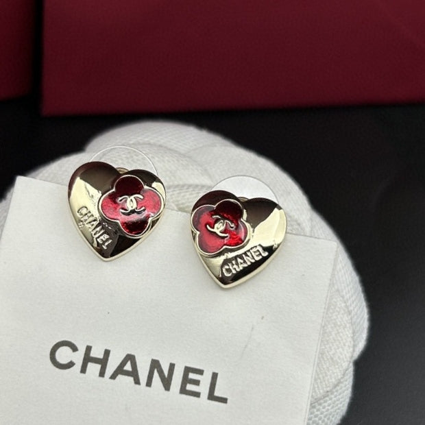 Chanel Red Heart 18K Gold Earrings