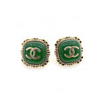 Chanel Green Square 18K Gold Earrings