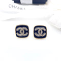 Chanel Square Resin Diamond 18K Gold Earrings