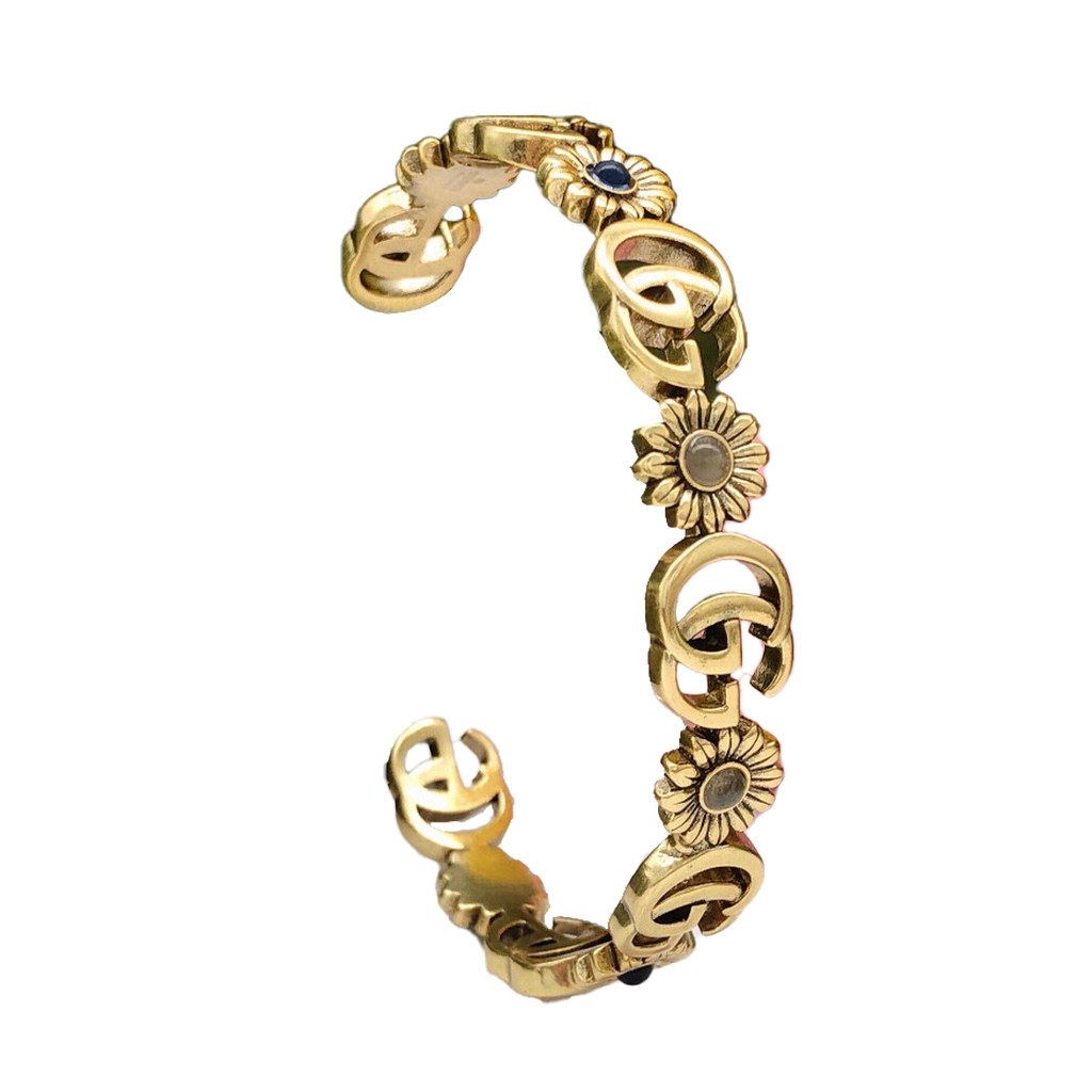Gucci Double Flowers Open Cuff 18K Gold Bracelet
