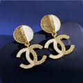 Chanel Half Diamond 18K Gold Earrings