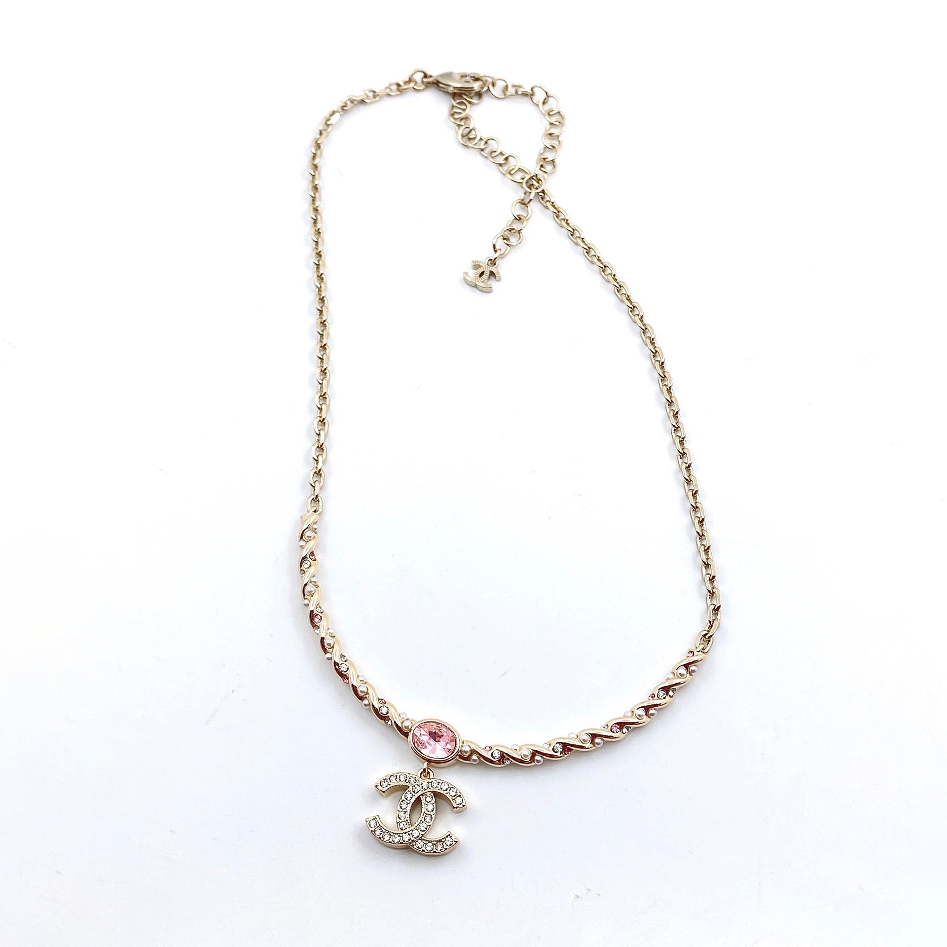 Chanel Pink Crystal 18K Gold Necklace
