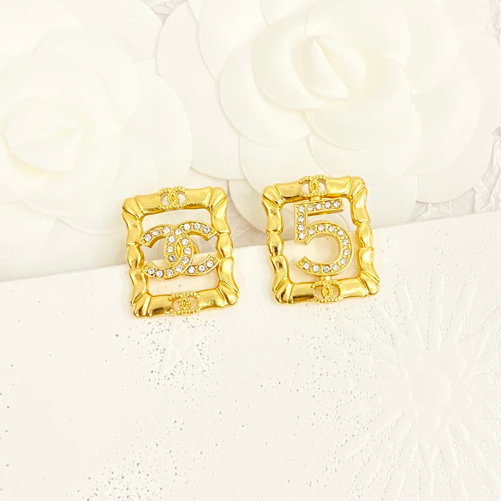 Chanel No.5 Square Diamond 18K Gold Earrings