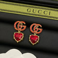 Gucci Double Red Crystal 18K Gold Earrings