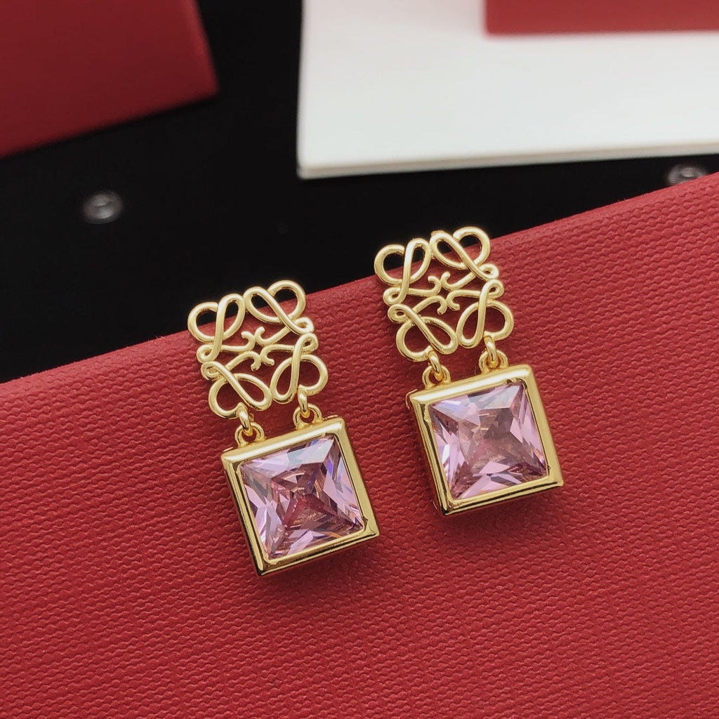 LOEWE Anagram Crystal 18K Gold Earrings