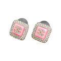 Chanel Diamond Square Pink 18K Gold Earrings