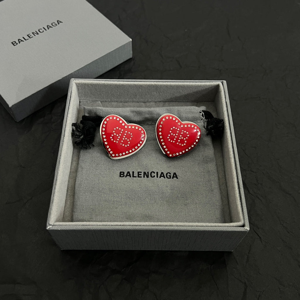Balenciaga Red Heart 18K Gold Earrings