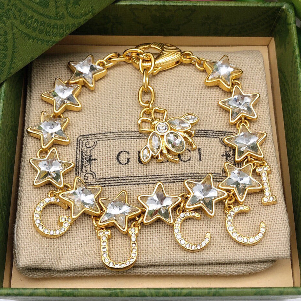 Gucci Double Script Crystals 18K Gold Bracelet