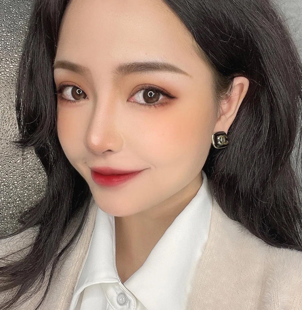 Chanel Square Resin 18K Gold Earrings
