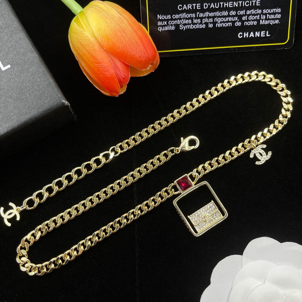 Chanel Bag Pendant Chain 18K Gold Necklace